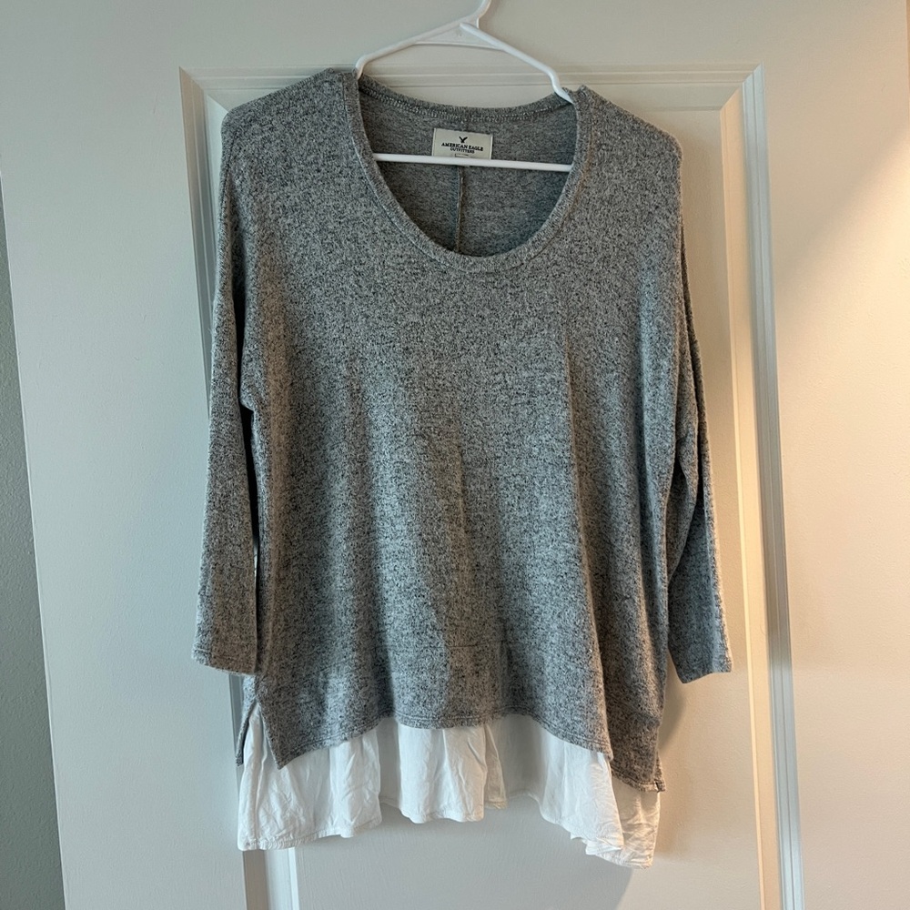 Gray and White Layered Sweater Top